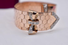 Load image into Gallery viewer, Rare 18K Rose Gold Retro 1950&#39;s Honeycomb Mesh Diamond Buckle Bow Bracelet
