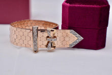 Load image into Gallery viewer, Rare 18K Rose Gold Retro 1950&#39;s Honeycomb Mesh Diamond Buckle Bow Bracelet
