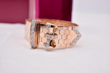 Load image into Gallery viewer, Rare 18K Rose Gold Retro 1950&#39;s Honeycomb Mesh Diamond Buckle Bow Bracelet
