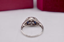Load image into Gallery viewer, Platinum Vintage Art Deco Baguette Sapphire Accented Old European Cut Diamond Engagement Ring
