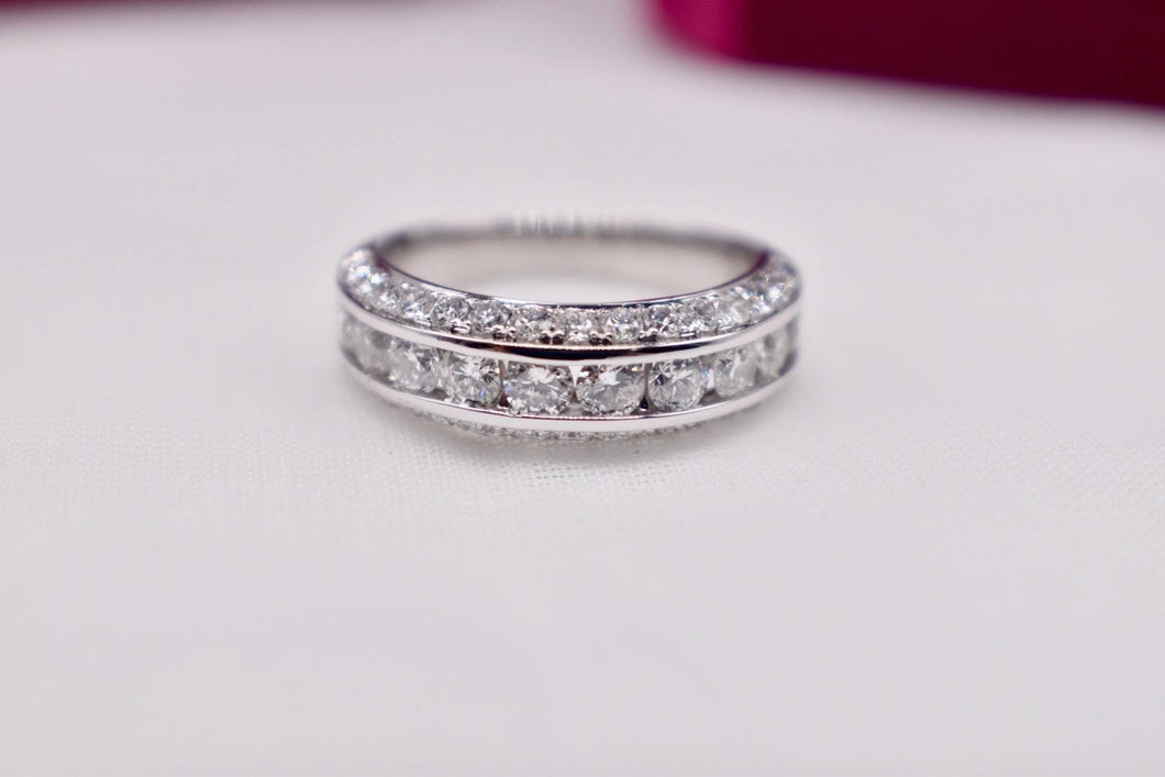 Vintage 14K White Gold Unique 1.90cts Three Row Channel Set Round Diamond Band