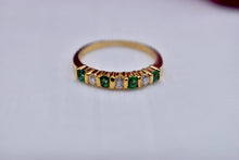 Load image into Gallery viewer, Vintage 14K Yellow Gold Bar Channel Set Emerald &amp; Diamond Band
