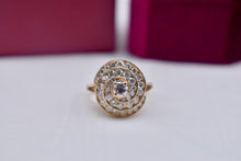 Load image into Gallery viewer, 14K Yellow Gold Vintage Diamond Cocktail Swirl Triple Halo Ring
