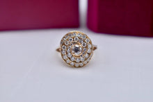 Load image into Gallery viewer, 14K Yellow Gold Vintage Diamond Cocktail Swirl Triple Halo Ring
