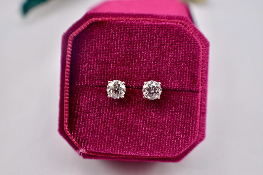 14K White Gold Round Natural Diamond Screw Back Stud Earrings 1.50cts