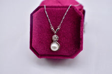 Load image into Gallery viewer, Vintage 14K White Gold Pearl and Diamond Necklace

