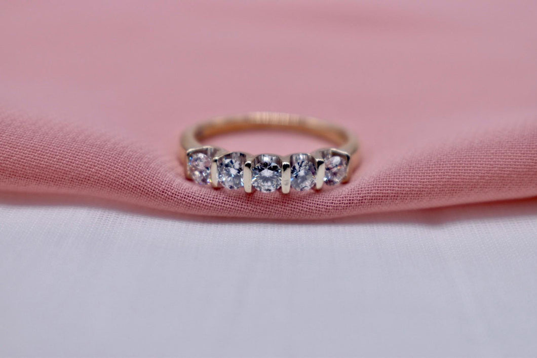 The Leo Vintage 14K Yellow Gold& White Gold Bar Channel Five Stone Diamond Band