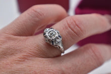 Load image into Gallery viewer, Platinum Vintage Art Deco Baguette Sapphire Accented Old European Cut Diamond Engagement Ring
