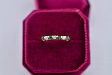 Load image into Gallery viewer, Vintage 14K Yellow Gold Bar Channel Set Emerald &amp; Diamond Band
