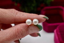 Load image into Gallery viewer, 14K Yellow Gold White Pearl Stud 7mm Pushback Earrings
