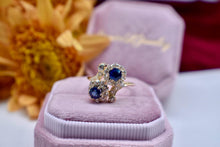 Load image into Gallery viewer, Edwardian 18K Yellow Gold Sapphire and Old Mine Cut Diamond Toi Et Moi Ring
