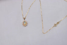 Load image into Gallery viewer, Vintage 14K Yellow Gold Teardrop Opal Halo Necklace
