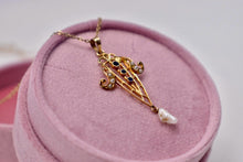 Load image into Gallery viewer, 18K&amp;10K Yellow Gold Victorian Seed Pearl and Sapphire Lavalier Necklace
