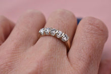 Load image into Gallery viewer, The Leo Vintage 14K Yellow Gold&amp; White Gold Bar Channel Five Stone Diamond Band
