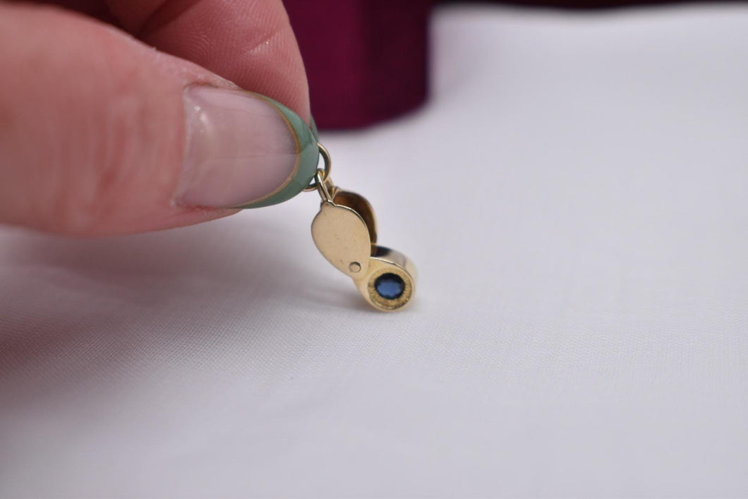 Vintage 14k Gold Animated Sapphire Jewelers Loupe Charm