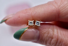 Load image into Gallery viewer, 14K Yellow Gold Princess Cut Diamond Push Back Stud Earrings 0.40cts
