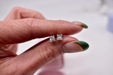 Load image into Gallery viewer, 14K White Gold Princess Cut Diamond Screw Back Stud Earrings 0.60cts
