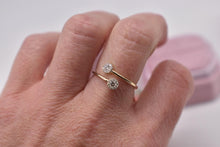 Load image into Gallery viewer, 14K Yellow Gold Two Stone Bezel Halo Diamond Bypass Minimalist Open Design Ring
