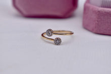 Load image into Gallery viewer, 14K Yellow Gold Two Stone Bezel Halo Diamond Bypass Minimalist Open Design Ring
