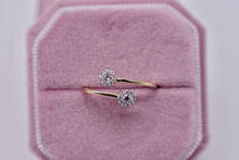 Load image into Gallery viewer, 14K Yellow Gold Two Stone Bezel Halo Diamond Bypass Minimalist Open Design Ring
