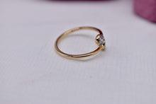Load image into Gallery viewer, 14K Yellow Gold Two Stone Bezel Halo Diamond Bypass Minimalist Open Design Ring
