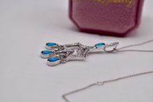 Load image into Gallery viewer, Statement Vintage 18K White Gold Turquoise and Diamond Art Deco Style Necklace
