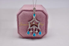 Load image into Gallery viewer, Statement Vintage 18K White Gold Turquoise and Diamond Art Deco Style Necklace
