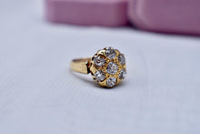 Load image into Gallery viewer, 18K Yellow Gold Victorian 1.50cts Old Mine Cut Diamond Cluster Halo Ring
