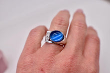Load image into Gallery viewer, Art Deco 14K White Gold Cabochon Natural Star Sapphire and Old Mine Cut Diamond Ring
