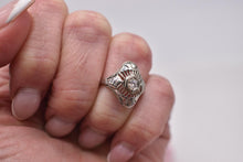 Load image into Gallery viewer, Art Deco 18K White Gold Geometric Filigree Old European Cut Diamond Navette Style Ring
