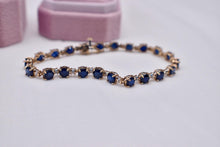 Load image into Gallery viewer, 10K Yellow Gold Vintage Round Sapphire &amp; Diamond Bracelet
