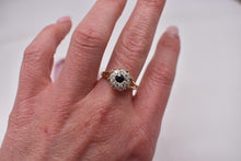 Load image into Gallery viewer, 14K Yellow Gold &amp; Platinum Vintage Inspired Sapphire and Diamond Halo Ring
