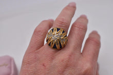 Load image into Gallery viewer, Vintage 18K Yellow Gold Diamond and Blue Enamel Large Statement Ring
