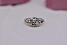 Load image into Gallery viewer, Vintage 18K White Gold Art Deco Filigree Dainty Old Mine Cut Diamond Square Engagement Ring
