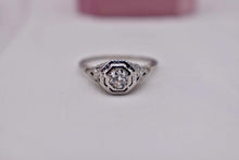 Load image into Gallery viewer, Vintage 18K White Gold Art Deco Octagon Old Mine Cut Diamond Ring
