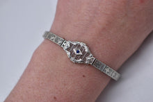 Load image into Gallery viewer, Vintage Art Deco 10K White Gold Sapphire Filigree Bracelet
