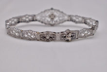 Load image into Gallery viewer, Vintage Art Deco 10K White Gold Diamond Filigree Bracelet
