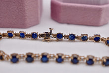 Load image into Gallery viewer, 10K Yellow Gold Vintage Round Sapphire &amp; Diamond Bracelet

