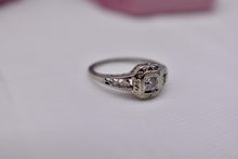 Load image into Gallery viewer, Vintage 18K White Gold Art Deco Filigree Dainty Old Mine Cut Diamond Square Engagement Ring
