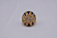 Load image into Gallery viewer, Vintage 18K Yellow Gold Diamond and Blue Enamel Large Statement Ring
