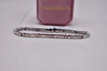 Load image into Gallery viewer, 14K White Gold Vintage Baguette &amp; Round 3.12cts Diamond Bracelet
