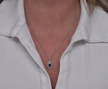 Load image into Gallery viewer, Vintage 10K/18K White Gold Blue Sapphire and Diamond Halo Necklace
