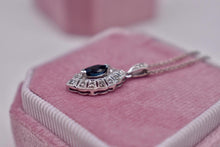 Load image into Gallery viewer, Vintage 10K/18K White Gold Blue Sapphire and Diamond Halo Necklace
