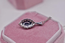 Load image into Gallery viewer, Vintage 10K/18K White Gold Blue Sapphire and Diamond Halo Necklace
