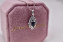 Load image into Gallery viewer, Vintage 10K/18K White Gold Blue Sapphire and Diamond Halo Necklace
