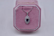Load image into Gallery viewer, Vintage 10K/18K White Gold Blue Sapphire and Diamond Halo Necklace
