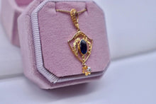 Load image into Gallery viewer, 10K Yellow Gold Victorian Sapphire &amp; Old Mine Cut Lavalier Necklace
