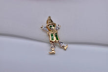 Load image into Gallery viewer, Authentic 14K Yellow Gold Animated Moveable Emerald &amp; Diamond Clown Jester Pendant/Charm
