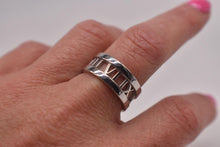 Load image into Gallery viewer, Beautiful Vintage Authentic Pre Loved TCO 18K White Gold Three Stone Diamond "Atlas" Open Roman Numeral Diamond Ring

