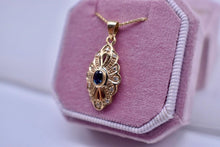 Load image into Gallery viewer, Vintage Midcentury 14K Yellow Gold Sapphire &amp; Diamond Navette Style Necklace
